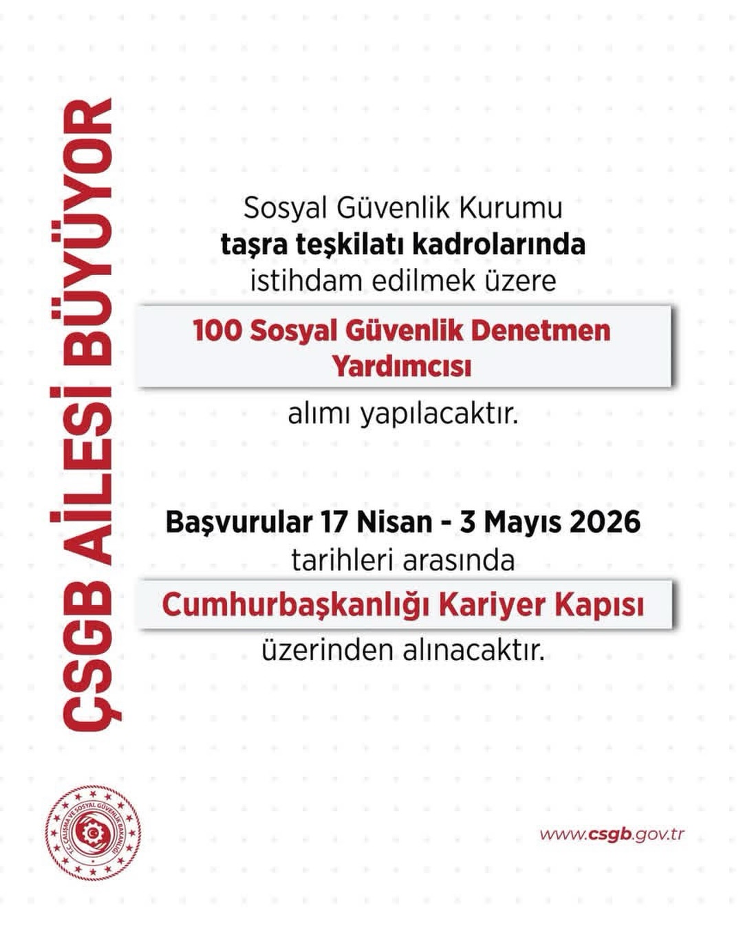 Sosyal Güvenlik Denetmen Yardımcısı Alınacak