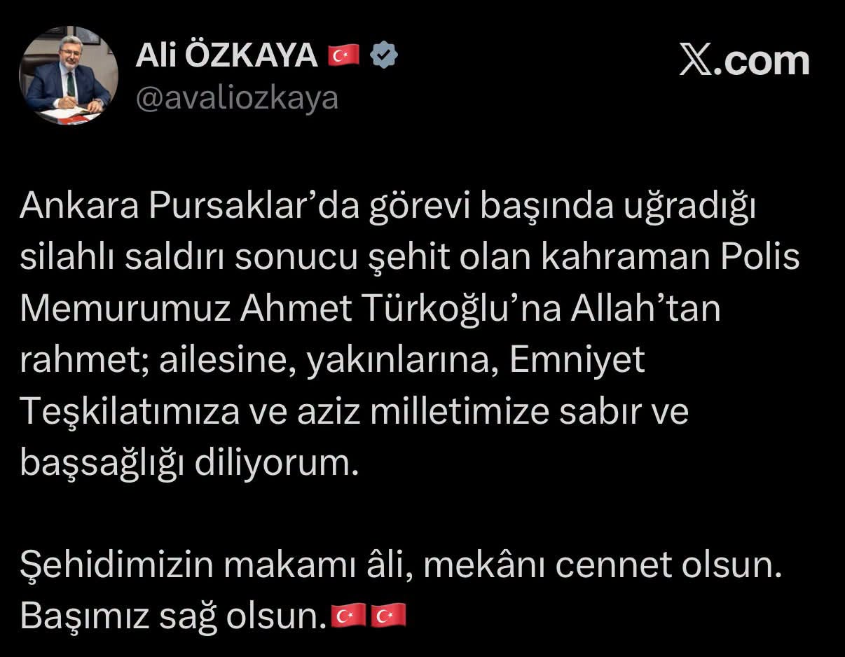 Özkaya'dan Başsağlığı Mesajı