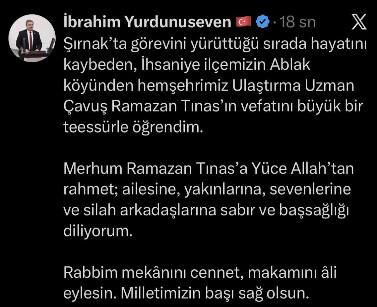Yurdunuseven, Başsağlığı Mesajı Yayımladı