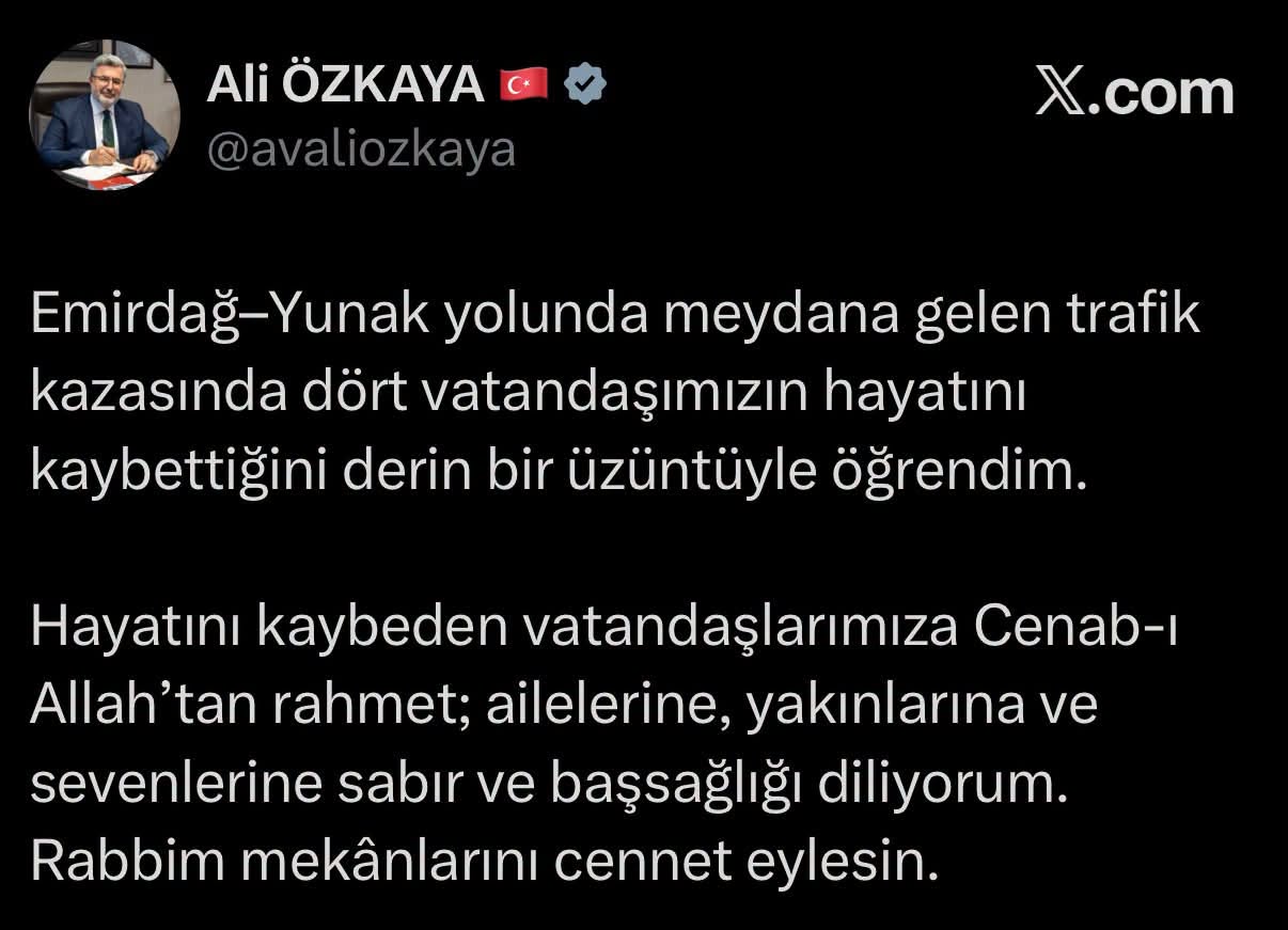 Özkaya'dan Başsağlığı Mesajı