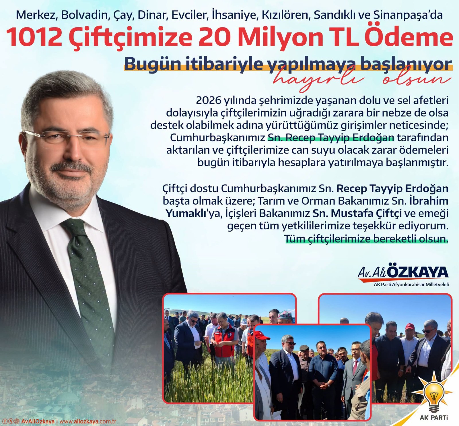 1012 Çiftçiye 20 Milyon TL Ödeme